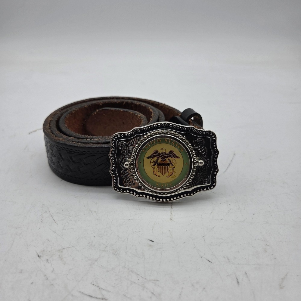 Brushy Creek Belt Mens Size 36 Black Leather Western Eagle Buckle USA Patriotic